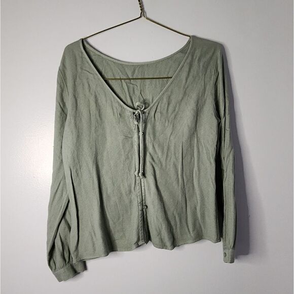 Cloth & Stone Anthropologie Long Sleeve Dress Shirt Womens S Green Open Back - Picture 2 of 5